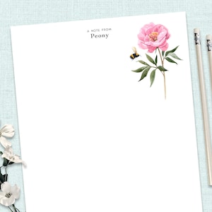 Juego de papel de escribir personalizado - PRETTY BLOOMS - Juego de 20 - 5 opciones de diseño Papel de carta personalizado con sobres kraft a juego