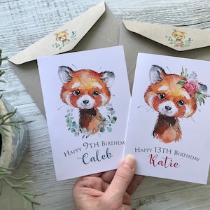 Personalisierte Geburtstags- oder leere RED PANDA-Karte - Jungen- und Mädchen-Geburtstag Individuelle Kinderkarte