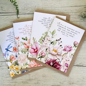 Conjunto de 4 cartas SHE SCRIPTURE - Cartas cristãs para mulheres Provérbios 31 mulher, cartas de versículos bíblicos Scattered Seed Co