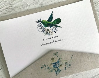 Juego plano de tarjetas de notas HUMMINGBIRD - Juego de 10 - Papelería de aves - Juego de tarjetas de notas de pájaro con sobres kraft coordinados - Australia