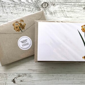 Conjunto de cartões de nota DAFFODILS planos - Conjunto de 10 - Papelaria Daffodil personalizado ou em branco - conjunto de cartões florais com envelopes kraft coordenados