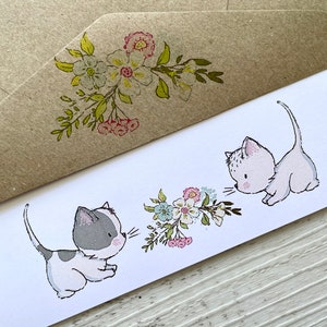 SPRING FLORAL KITTENS Carta da scrittura personalizzata Set di 20 - Carta da lettere personalizzata con buste kraft coordinate - Cancelleria femminile