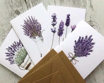 LAVENDER HARVEST Mini or Regular sized cards set of 4 - floral blank greeting card set - 4 designs - Scattered Seed Co