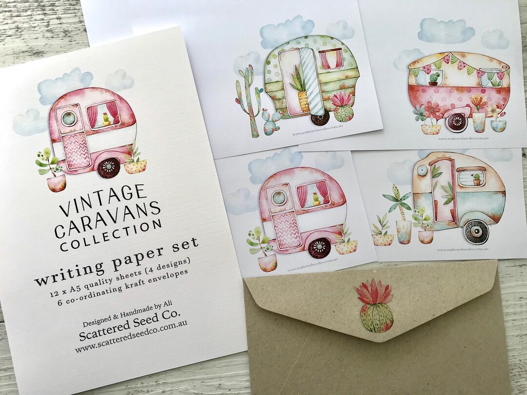 Caravan Paper Program VINTAGE CARAVANS Collection Writing Paper Set - Glamping Themed ...