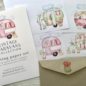 VINTAGE CARAVANS Collection Writing Paper Set - Glamping themed notepaper - Camper penpal set - Scattered Seed Co