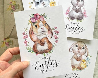 CONEJOS - Tarjetas DE PASCUA - conjunto de 4 adorables conejos adorables incluidos - Scattered Seed Co