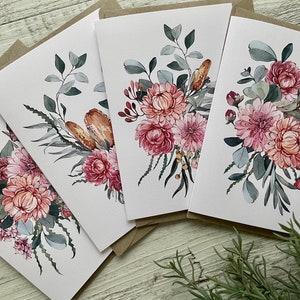 AUSTRALIAN NATIVE BOUQUET cards set of 4 - Mini or Regular size card set - Scattered Seed Co