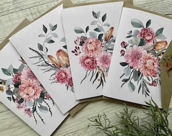 AUSTRALIAN NATIVE BOUQUET cards set of 4 - Mini or Regular size card set - Scattered Seed Co