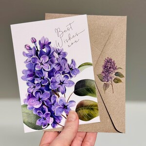 Tarjetas de felicitación de lilas en blanco o mejores deseos