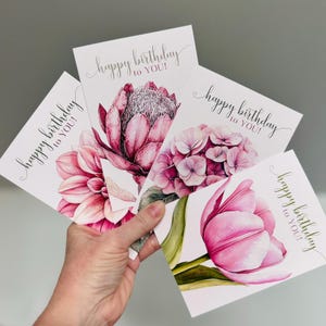Blush Florals HAPPY BIRTHDAY Greeting Card set of 4