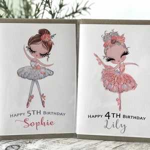 Personalisierte Geburtstagsballerina Karte - 4 verschiedene Ballettmotive verfügbar - Personalisierte Kinderkarte