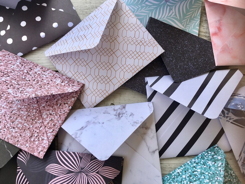 10 Mini Envelopes With Insert Cards - MARBLE - Floral - Vintage - Set ...