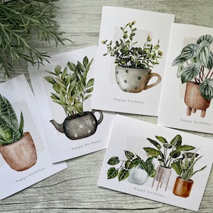 HOUSE PLANTS Collection - Birthday - Thank You - Congratulations - Blank - Mini or Regular sized cards set of 5 - plant birthday card set