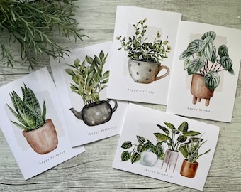 HOUSE PLANTS Collection - Birthday - Thank You - Congratulations - Blank - Mini or Regular sized cards set of 5 - plant birthday card set
