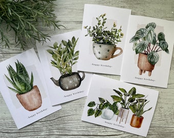 HOUSE PLANTS Collection - Birthday - Thank You - Congratulations - Blank - Mini or Regular sized cards set of 5 - plant birthday card set