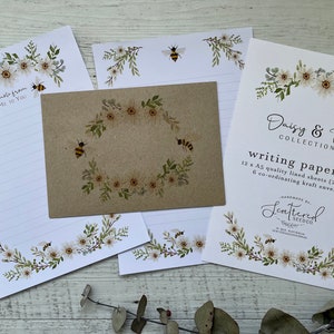 Conjunto de papel de carta da coleção DAISY & BEE - Papel de carta com tema de abelha - conjunto de amigos por correspondência - Scattered Seed Co