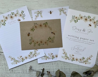 DAISY & BEE Collection Writing Paper Set - Papier à notes sur le thème de l’abeille - ensemble de correspondants - Scattered Seed Co