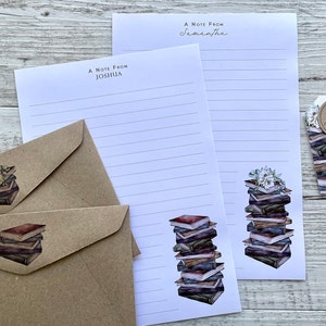 Set de papel personalizado - VINTAGE BOOKS - Set Of 20 - Book Lover Personalized Notepaper - Bibliófilo