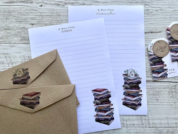 Personalised Paper Set - VINTAGE BOOKS - Set Of 20 - Book Lover Personalised Notepaper - Bibliophile