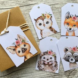 Étiquettes cadeaux pour enfants Étiquettes pour balançoires des bois, amis de la forêt, étiquette de renard, chouette raton laveur, hérisson, cochon, écureuil blaireau, étiquettes-cadeaux pour enfants, cadeau de fête