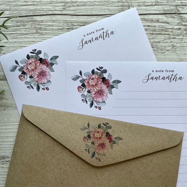 Personalised Writing Paper Set - AUSTRALIAN NATIVE BOUQUET - Set Of 20 - Personalised Notepaper