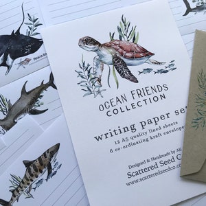Conjunto de papel de carta da coleção OCEAN FRIENDS - Papel de carta com tema marinho - conjunto de amigos por correspondência - Scattered Seed Co