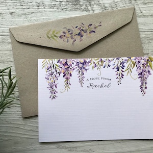 Flat WISTERIA Notecard Set - Set de 10 - Papeterie florale - Ensemble de carnets de glycine avec enveloppes kraft coordonnées - France