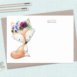 Flat WOODLAND ANIMALS Notecards Lot de 10 - Cartes de note personnalisées ou vierges avec enveloppes kraft coordonnées - Scattered Seed Co.