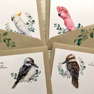 Flat AUSTRALIAN BIRDS Notecards Set Of 12 - Personalised or Blank Notecards with coordinating kraft envelopes - Scattered Seed Co.
