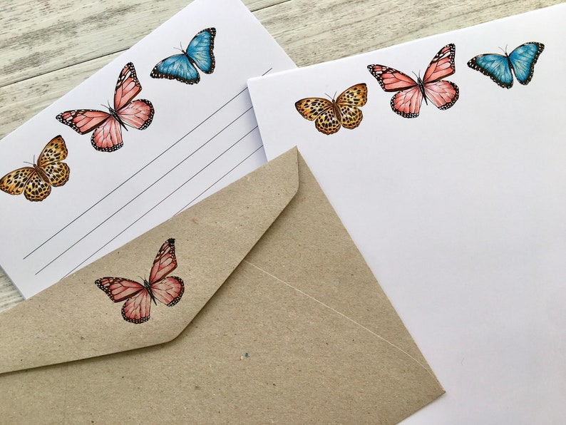 Butterfly Note Paper BUTTERFLIES Collection Writing Paper Set - Insect Themed Notepaper ...