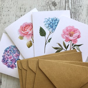 PRETTY BLOOMS Mini or Regular sized cards set of 4 - floral blank greeting card set - 4 designs - Scattered Seed Co
