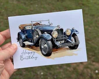 Tarjeta de cumpleaños de COCHES CLÁSICOS VINTAGE - Tarjeta de cumpleaños para entusiastas de los coches antiguos - Tarjeta de cumpleaños para hombres