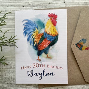 Personalised ROOSTER Birthday Card - Customised Bird Cards