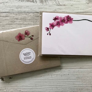 Flat PINK ORCHID Personalised Notecards Set Of 10 - Notecards with coordinating kraft envelopes - Scattered Seed Co.