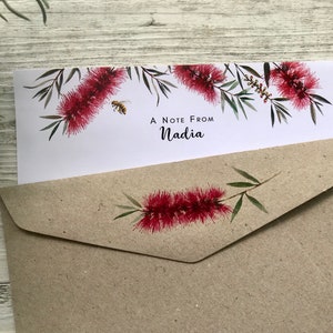 Personalised Writing Paper Set - AUSTRALIAN Callistemon/Bottlebrush - Set Of 20 - Personalised Notepaper with optional Gift Storage Wallet