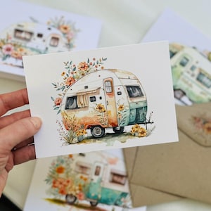 FLORAL CARAVANS Regular or Mini sized cards set of 4 - Glamping blank greeting card set - 4 designs - Scattered Seed Co