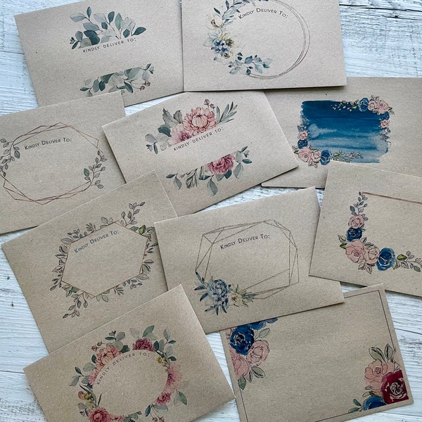 Set of 10 FLORAL WHIMSY decorative envelopes -  Happy Mail C6 Kraft Envelopes - Scattered Seed Co