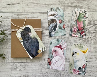 New AUSTRALIAN BIRDS gift tags 5 designs - kookaburra Swing Tags - Cockatoo swing tags - Australian bird Tags