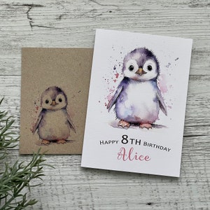 Tarjeta de cumpleaños personalizada de pingüino - Tarjeta de cumpleaños personalizada para niños