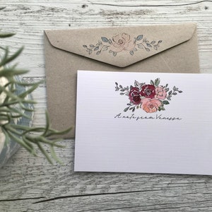 Flat ROSY BOUQUET Notecard Set - Set de 10 - Papeterie Rose - Ensemble de carnets Rosey avec enveloppes kraft coordonnées - France