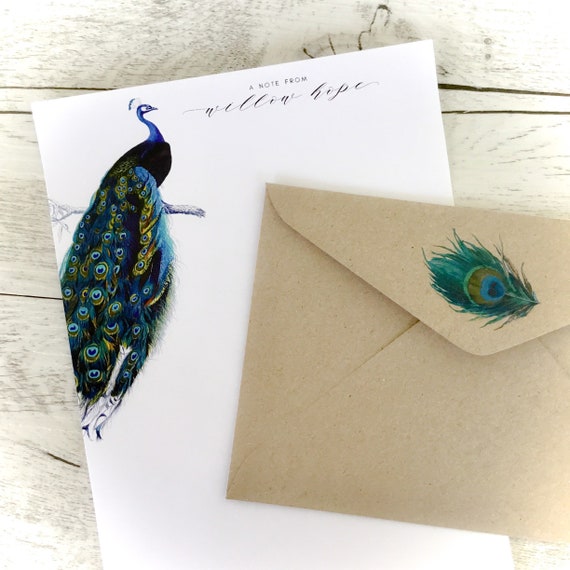 Set di carta da scrittura personalizzato PEACOCK Set of 20 Carta da lettere  personalizzata con buste kraft coordinate Cancelleria femminile -   Italia