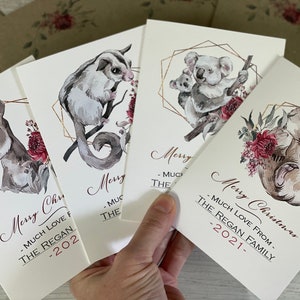 AUSTRALISCHES TIER Personalisierte Weihnachtskarten - 4 verschiedene Aussie Animal Designs zur Auswahl - Personalisiert