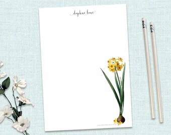 Personalised Writing Paper Set - DAFFODILS - Set Of 20 - Personalised Notepaper with coordinating kraft envelopes - Feminine Stationery