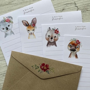Set di carta da lettere personalizzata - ANIMALI AUSTRALIANI - Set da 20 - Set di amici di penna - Carta da lettere personalizzata
