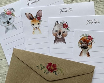 Personalised Writing Paper Set - AUSTRALIAN ANIMALS - Set Of 20 - Penpal set - Personalised Notepaper