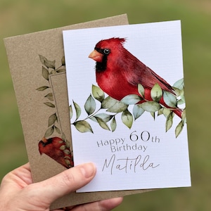 Personalised CARDINAL Birthday Card - CARDINAL BIRD - Customised Bird Cards