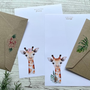 Conjunto de papel de escritura personalizado - JIRAFA - Conjunto de 20 - Conjunto de penpal - Papel de notas personalizado