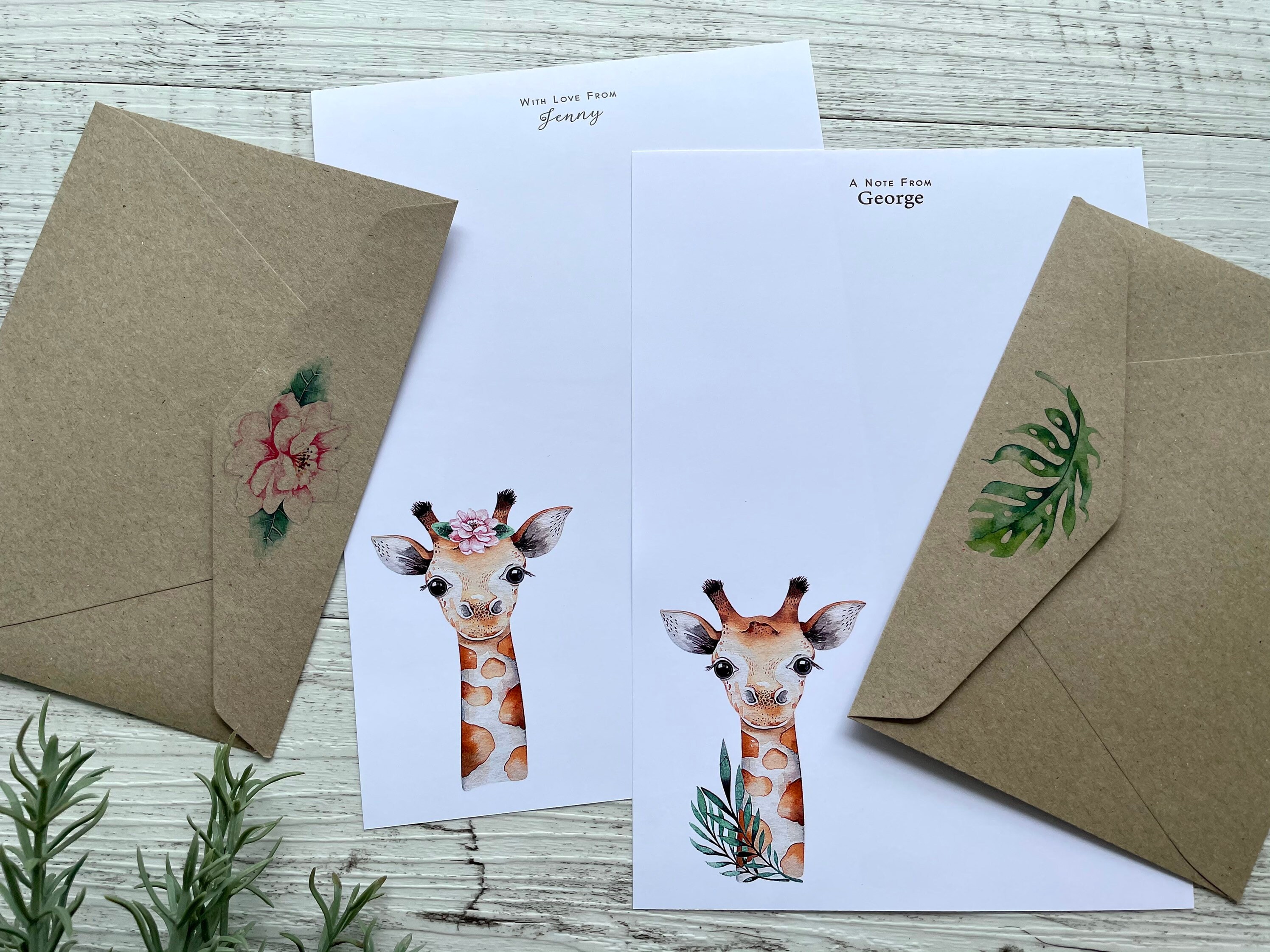 Personalised Writing Paper Set - GIRAFFE - Set of 20 - Penpal Set ...