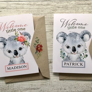 Personalisierte Neue Baby Mädchen oder Junge AUSTRALIAN KOALA Karten - Andere Aussie Animal Designs verfügbar - Welcome Little One Personalisierte Karte