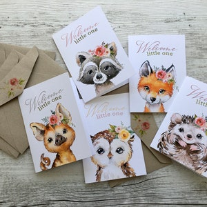 Welcome BABY GIRL Birth cards - Forest Friends - Baby Woodland Animals card - Regular size congratulations card - Scattered Seed Co